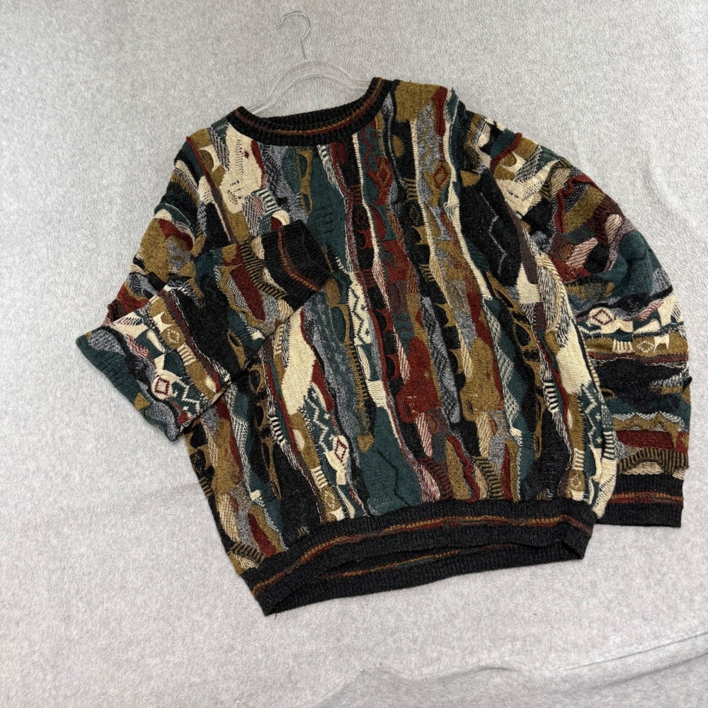 Protege Collection Sweater Mens XL Coogi Like 3D Knit Abstract Vintage 90s Style